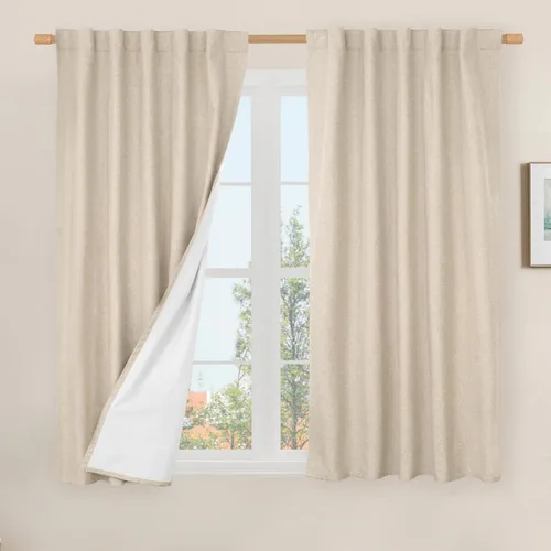 Vista 30 de LAMIT Cortinas opacas cortas de lino de 30 pulgadas para ventanas de cocina sobre el fregadero, cortinas de café texturizadas de lino marfil