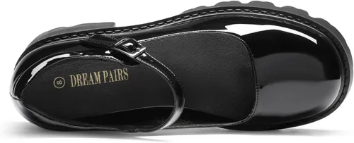 Vista 3 de DREAM PAIRS Zapatos Mary Janes para mujer con plataforma, tacón bajo, tacón grueso, punta redonda, correa de tobillo, zapatos Oxfords