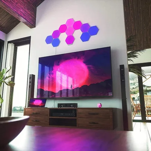 Vista 2 de QFFL Paneles de luz LED inteligentes hexágonos luces LED Paneles de luz LED multicolor triángulo panel USB a interfaz para conectar para el hogar