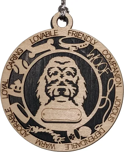 Vista 122 de Adorno de Navidad personalizado para perro Cavalier King Charles Spaniel, redondo de 3 pulgadas, madera cortada con láser de 2 capas, nombre y texto