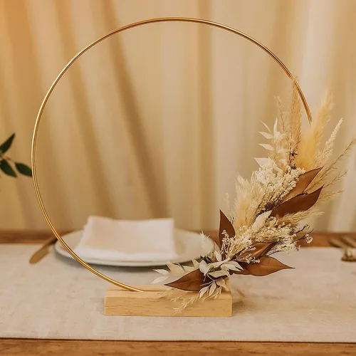 Vista 9 de Paquete de 10 aros florales con soporte de madera de 10 pulgadas, anillos de metal para centros de mesa de bricolaje, decoraciones de mesa