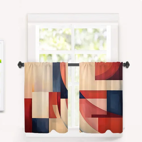 Vista 209 de Cortinas opacas de poliéster multicapa para cafetería, con diseño de diamantes, 2 unidades, 26 x 24 pulgadas