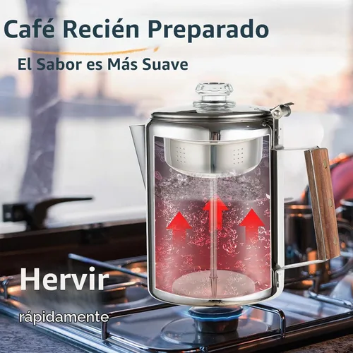 Vista 4 de MEREZA Cafetera de Camping Percoladora de 12 Tazas para Estufa Superior Cafetera de Café Percoladora sin Electricidad para Acampar Cafetera de Acero