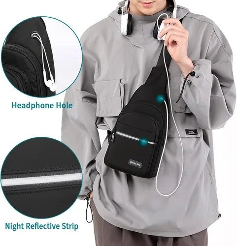 Vista 4 de Seoky Rop Mochila cruzada para hombres y mujeres, bolsa de hombro pequeña para viajes, senderismo, mochila, Negro -, Mochilas Sling