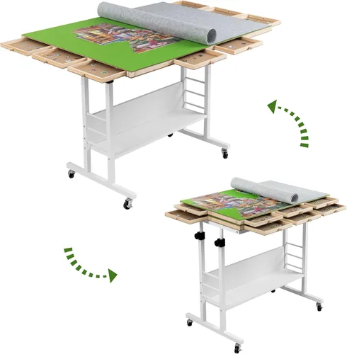 Vista 10 de Tektalk Tabla de rompecabezas plegable de 2000 piezas con ajuste de altura, mesa de rompecabezas con 2 cubiertas de fieltro y 8 bandejas/cajones