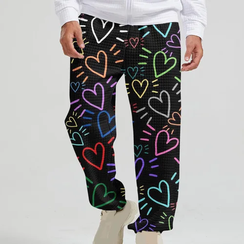 Vista 2 de Pantalones deportivos para hombre Estampado del día San Valentín Bolsillos Cintura elástica Pantalones Largos Pantalones