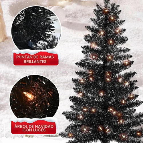 Vista 4 de Liguanow Árbol de Navidad artificial de 4 pies completamente negro con luces separadas, no preiluminado, mini árbol de Navidad de oropel negro, 50