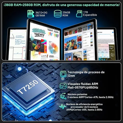 Vista 3 de Tablet Android 16 de 11 pulgadas con Gemini AI, tabletas de pantalla FHD de 2K, 36 GB de RAM 256 GB ROM, Octa-Core T615, 2 en 1 con teclado, 8000