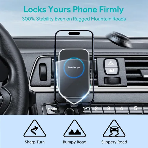 Vista 8 de Cargador inalámbrico para automóvil, soporte de carga de 15W con sujeción automática, soporte de ventilación para carga de automóvil para iPhone 15