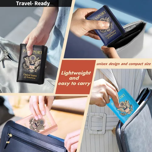 Vista 6 de Funda para pasaporte, cartera de viaje con bloqueo RFID, carteras para pasaporte, organización de pasaporte familiar, funda personalizada