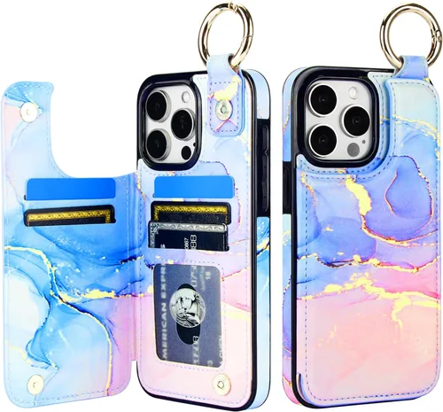 Vista 7 de HAOPINSH Funda tipo cartera para iPhone 15 Pro Max con tarjetero, diseño de leopardo negro y guepardo con tapa trasera, de piel sintética