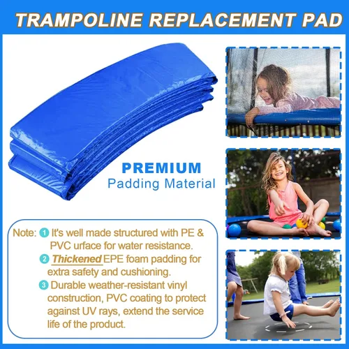 Vista 2 de Trampoline Pad Replacement, 12FT 14FT 15FT Trampoline Spring Cover, Thickened EPE Foam Tear-Resistant Waterproof Safety Pad, No Holes for Pole