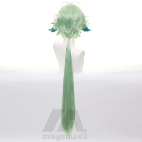 Vista 5 de Peluca de anime Genshin Impact Sucrose Cosplay peluca verde degradado largo con gorra de peluca gratis para Comic Con, espectáculo de cosplay