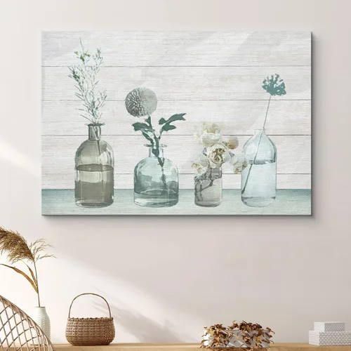 Vista 2 de SIGNFORD - Lienzo impreso en lienzo para pared, diseño de flores blancas en floreros de cristal, ilustraciones florales, estilo moderno, grupo