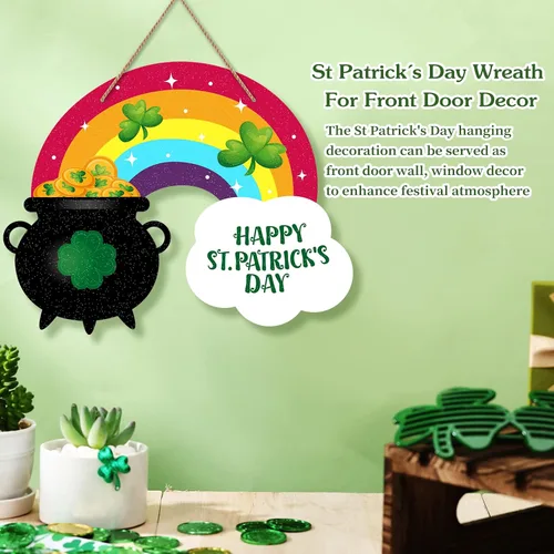 Vista 2 de FaCraft Letrero de puerta con texto en inglés «Happy St.Patricks» para puerta delantera, decoración del día de San Patricio, decoración para el 1