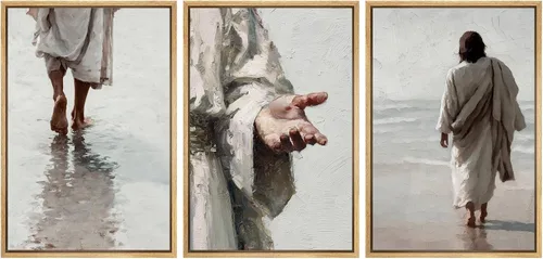 Vista 130 de SIGNFORD - Set de obras de arte en lienzo enmarcado para pared, ilustraciones abstractas de neblina del desierto en tonos neutros beige y marrón