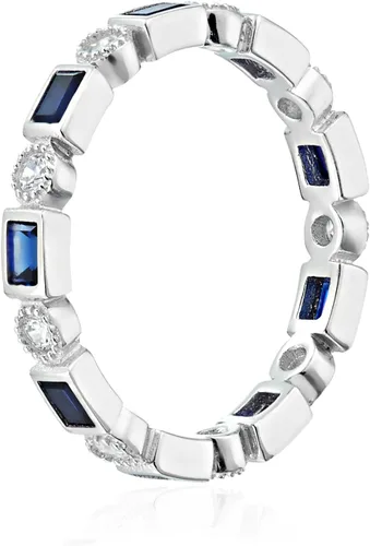 Vista 2 de Tienda Essentials Platinum-Plated Sterling Silver Created or Genuine Gemstone All-Around Band Ring set with Infinite Elements Zirconia Accents