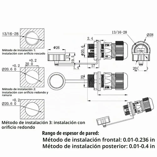 Vista 4 de Conector impermeable CAT6 RJ45 IP68 de montaje en panel 5PCS
