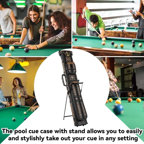 Vista 6 de Estuche para Taco de Billar 2x4, Estuche para Taco de Billar con Soporte, Estuche Rígido para Palos de Billar, Almacenamiento de Accesorios
