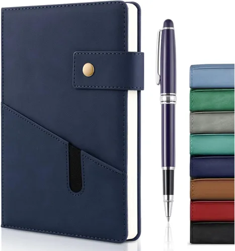 Vista 9 de Cuaderno de cuero A5 con bolígrafo, 200 páginas de tapa dura con bolsillo, diario de papel forrado grueso de 3.53 oz/m² para hombres y mujeres, gran