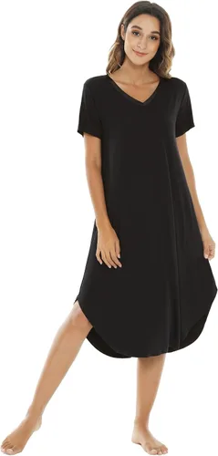 Vista 24 de NACHILA Bamboo Viscose Nightgowns for Women Cooling Short Sleeve Sleepshirt A-aqua Green