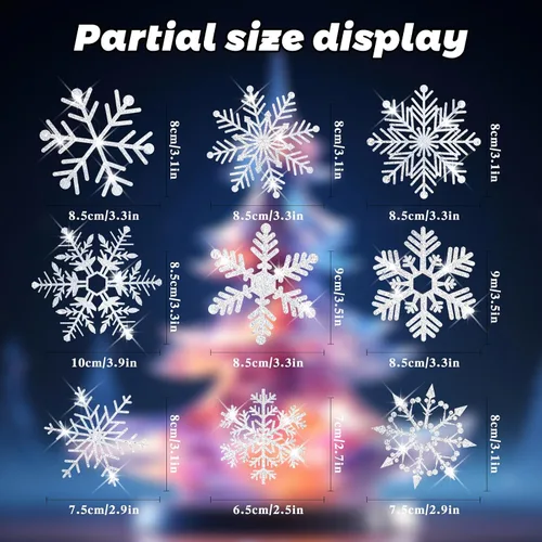 Vista 7 de 207 adhesivos para ventana de copo de nieve con purpurina, adhesivos de Navidad para ventanas de vidrio, adhesivos de Navidad estáticos