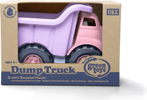 Vista 2 de Green Toys Camión volquete en color rosa, sin BPA, juguetes de juego sin ftalatos para mejorar la motricidad gruesa, habilidades motoras finas.
