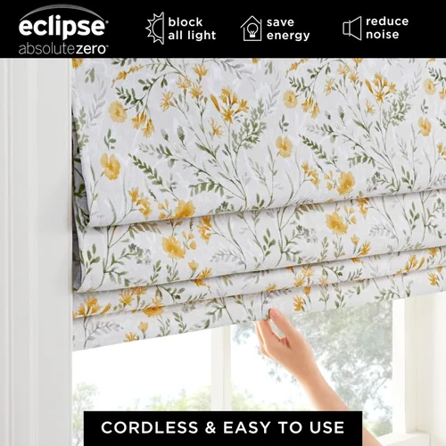 Vista 4 de Eclipse Evangeline - Persiana romana botánica para ventanas, sin cordón, 100 % opaca, 23 pulgadas de ancho x 64 pulgadas de largo, reducción