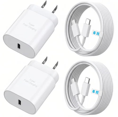 Vista 8 de Galaxy S25 S24 - Bloque de carga USB C de 25 W PD cargador súper rápido con cable tipo C, adaptador de enchufe de pared de 6 pies, carga rápida