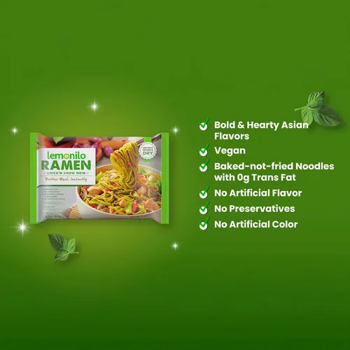Vista 3 de Lemonilo Ramen - Fideos horneados al horno de ramen instantáneos saludables con espinacas y puerro, hechos con ingredientes totalmente naturales