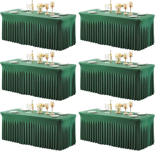 Vista 19 de Paquete de 2 manteles color azul bebé para mesa rectangular de 4 pies, manteles de elastano elásticos de 4 pies, falda blanca rectangular para baby