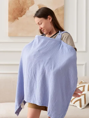 Vista 4 de TILLYOU Funda de lactancia de muselina para lactancia materna, 100% algodón transpirable con cuello de arco para mujer, azul