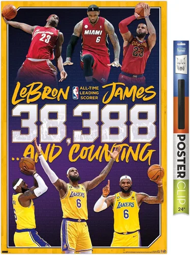 Vista 17 de NBA League - Póster de pared de LeBron James All-Time Scoring Leader, 22.4 pulgadas de largo x 14.7 pulgadas de ancho, versión enmarcada de madera