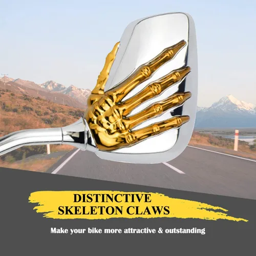 Vista 4 de Par de espejos distintivos de calavera y esqueleto para bicicleta de mano, espejo retrovisor lateral para manillar, soporte de montaje, abrazadera