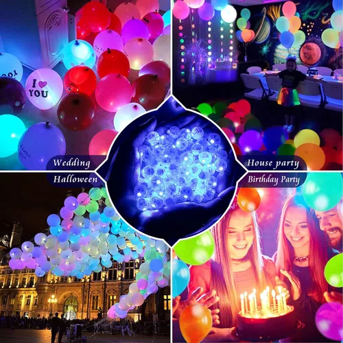 Vista 5 de 50 luces de globo, mini luces LED, redondas, largas esperas, lámpara de bola para linterna de papel, fiesta de cumpleaños, Navidad, Halloween, Azul