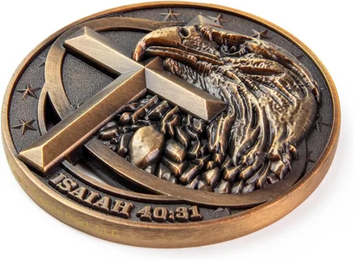 Vista 2 de Moneda de desafío cristiano de águila calva americana chapada en color dorado antiguo, paquete de 10 unidades a granel, fuerza inspiradora y fe