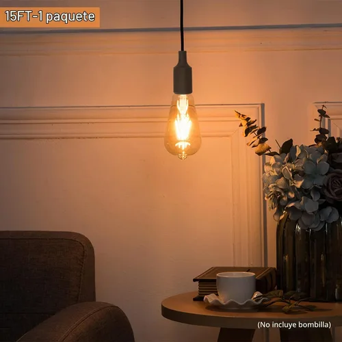 Vista 5 de Enchufe de cable de luz colgante de 15 pies, enchufe de lámpara colgante E26 con interruptor de encendido y apagado, base E27, cable de extensión