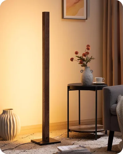 Vista 8 de EDISHINE Lámpara de pie de esquina de madera LED, lámpara de pie moderna regulable con control remoto, lámparas de pie minimalistas para sala