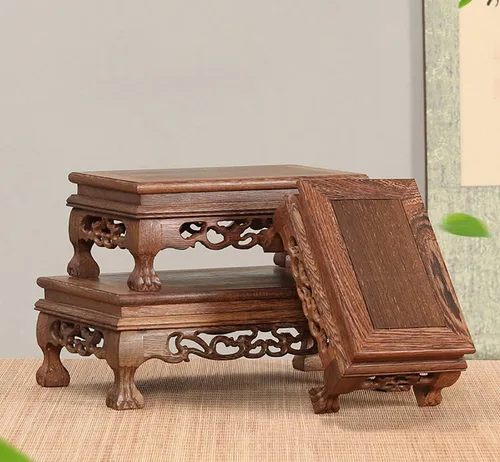 Vista 7 de GOLDY&WENDY Base rectangular de madera de ala de pollo con base de palisandro florero planta estatua de Buda soporte de exhibición pedestal