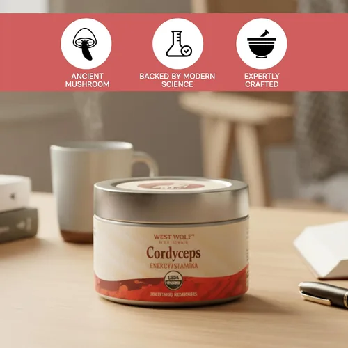 Vista 5 de Cordyceps Cápsulas de alta potencia 30% beta-glucanos 120 cápsulas veganas 60 porciones Apoya la vitalidad y resistencia Certificado