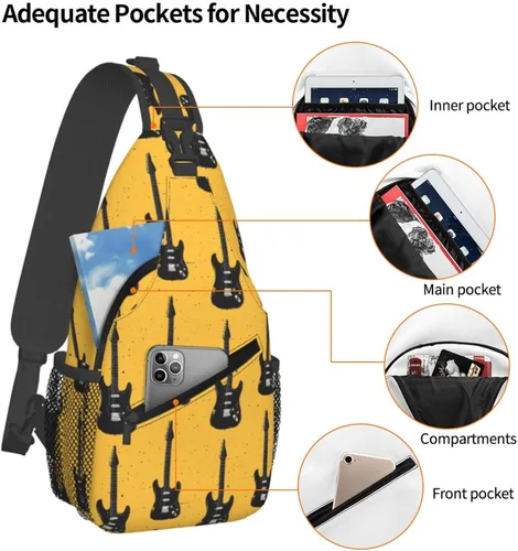 Vista 4 de Small Crossbody Bags for Women Men - Vintage Guitar Black Print Adjustable Shoulder Bag Fanny Packs Belt Sling Bag Crossbody Purses Backpack for