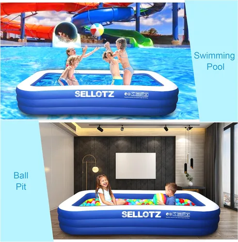 Vista 7 de SELLOTZ Piscina inflable para niños y adultos, 120 x 72 x 22 pulgadas, piscina familiar gruesa de gran tamaño para niños pequeños, al aire libre