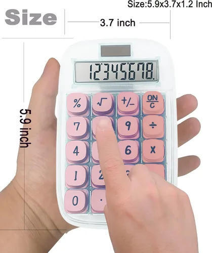 Vista 5 de Calculadora linda, calculadora mecánica (rosa) Pantalla LCD grande Pantalla de inclinación de 8 dígitos y botón grande para profesores estudiantes