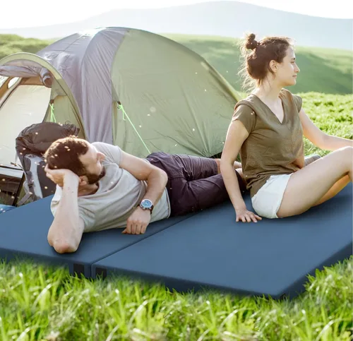 Vista 2 de Tangkula Colchoneta de dormir de espuma viscoelástica, colchón enrollable con bolsa de transporte, parte inferior antideslizante, cama plegable