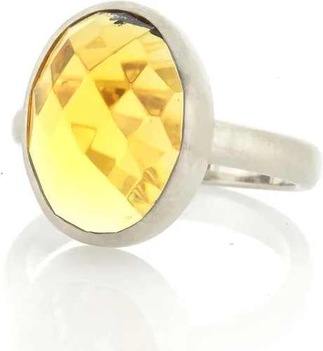 Vista 6 de Anillo de citrino de oro macizo – Piedra natal de noviembre de 14 quilates – Elegante anillo apilable con bisel ovalado – Propuesta perfecta