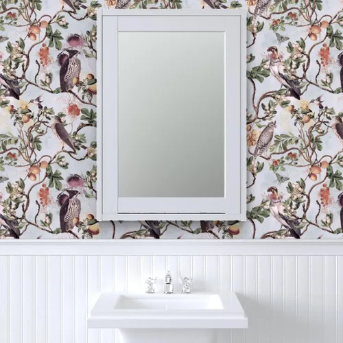 Vista 9 de Muestro de papel tapiz removible – Vintage Birds Acuarela Chinoiserie Antiqued of Prey Blue Green Gray Botánico Personalizado Papel pintado