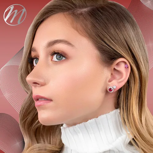 Vista 4 de Aretes de plata de ley con flores pequeñas simulados para niñas de 0.236 in
