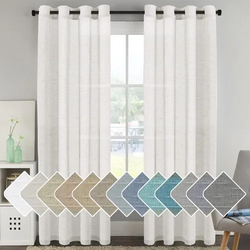 Vista 119 de H.VERSAILTEX Cortinas de lino de mezcla natural para sala de estar/cortinas de lino semitransparentes reductoras de luz de 54 pulgadas de largo