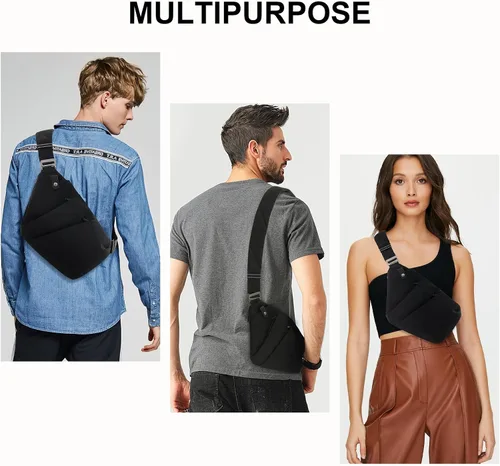 Vista 2 de OSOCE Bolso bandolera ligero, antirrobo para mujeres y hombres, bolsa cruzada de hombro casual, bolsa deportiva, para viajes, senderismo, color Negro
