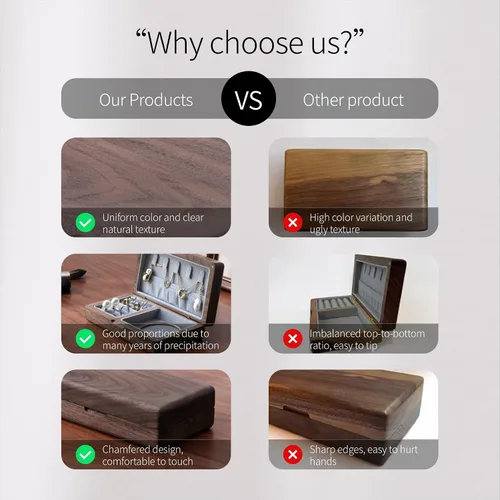 Vista 4 de Joyero pequeño de madera de nogal Mini joyero de viaje de madera, organizador portátil para anillos, aretes, collares y pulseras de almacenamiento
